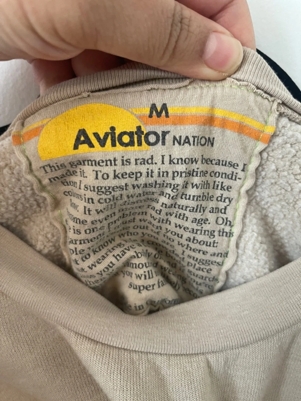 Aviator Nation Beige Sweatshirt with Rainbow Heart Patch - Picture 7 of 10